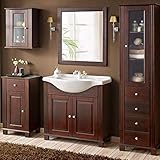 Lomadox Landhaus Badmöbel Komplett Set inkl. 85 cm Keramik-Waschtisch, Pinie Massivholz braun, B/H/T ca. 237/180/49cm