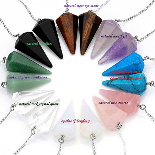 Top Plaza Natural Amethyst Rose Quartz Clear Crystal Opalite Multifaceted Pointed Pendulums Reiki Healing Pendants (1 Set (8pcs))3