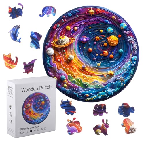 Rongxze 29cm Rompecabezas de Madera - Galaxia cósmica con Animales - Elementos Rompecabezas de para Adultos y niños