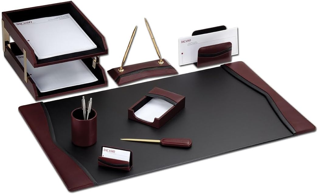Dacasso Burgundy Leather Desk Set, 10-Piece