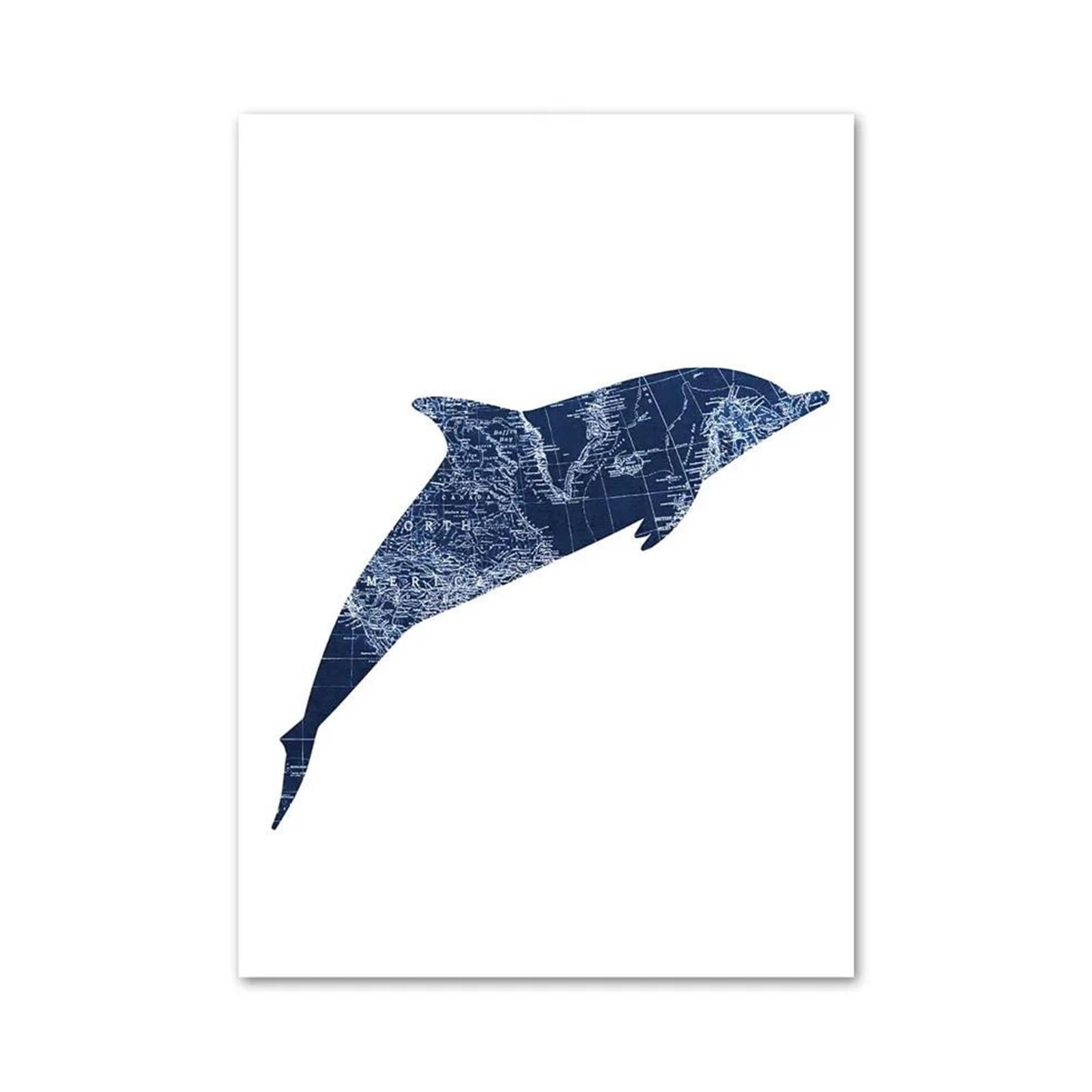XENITE Wall Art Canvas Prints Blue Whale Shark Octopus Crab Fish Map Wall Art Canvas Painting No Frame Posters Prints Pictures For Home Decor(D,50x70cm)