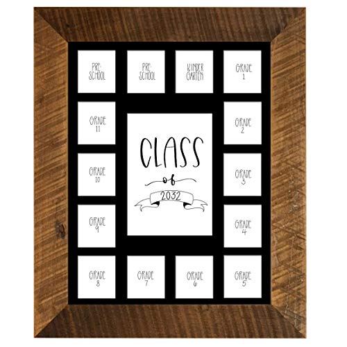 Image of Rustic Red Door Co. School Years Reclaimed Wood Picture Frame with Mat - 11x14 Wooden Framed 15 Photo Collage Mat Pre-School & Kindergarten to 12th Grade High School Graduation (Class of 2032, Black)