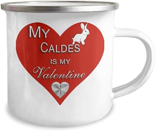 Miniatura 2 de Caldes Bunny Accessories, Stuff, Items for Owner, Mom, Dad - My Rabbit Is My Valentine - 12 oz Enameled Stainless Steel Coffee Tea Camper Mug