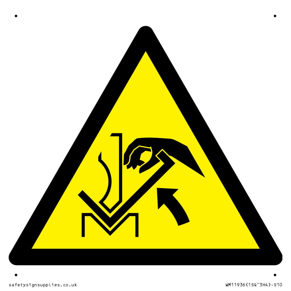 W031 Warning: Hand crushing between press brake and material Sign - 100x100mm - S10