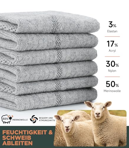 PULIOU Merino Socken Thermosocken Herren Damen Wandersocken Dicke Merinowolle Outdoor Trekkingsocken Anti-Blasen Arbeitssocken Wintersocken,3 Paar