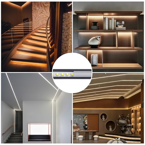 LED Profile, U-Shape LED Aluminium Profile 6 x 1 m, LED Strip for 12 mm LED Strips, Diffuser for Even Light Distribution (Black）