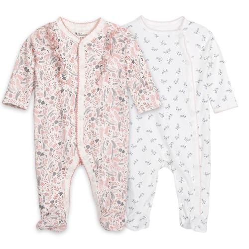 2 Pack Baby Boy Girl Jumpsuit 100% Cotton Footie Long Sleeves Side Snap Summer Outfits for 0-12 Months