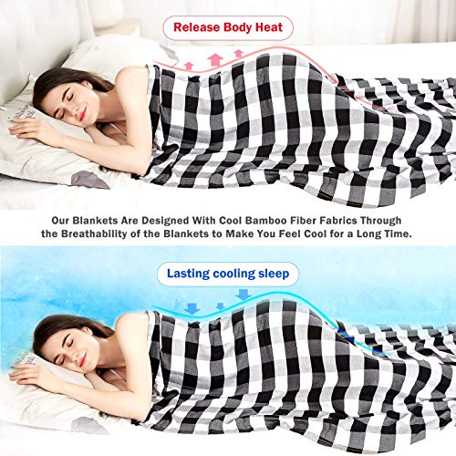 DANGTOP Buffalo Plaid Cooling Blankets, Lightweight Black White Checker Plaid Decorative Blanket for Hot Sleepers, King Size Ultra-Cool Cold Light Thin Bamboo Blanket for Summer Night Sweats
