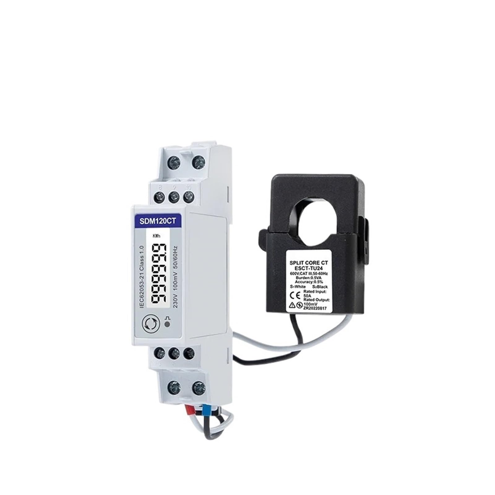 SDM120CT-M/V+TU24 100 A/0,1 V Fase 2 Fili, 230 V, RS485 Modbus, contatore di energia ferroviaria