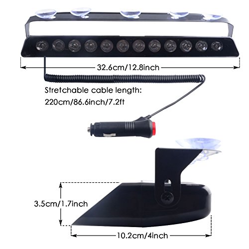 WOWTOU Emergency Light Red White, 16 Flashing Modes 12W Bright LED Strobe Lighting for Police, Volunteer EMT, EMS Vehicle Dash Deck Windshield - Thumbnail 2