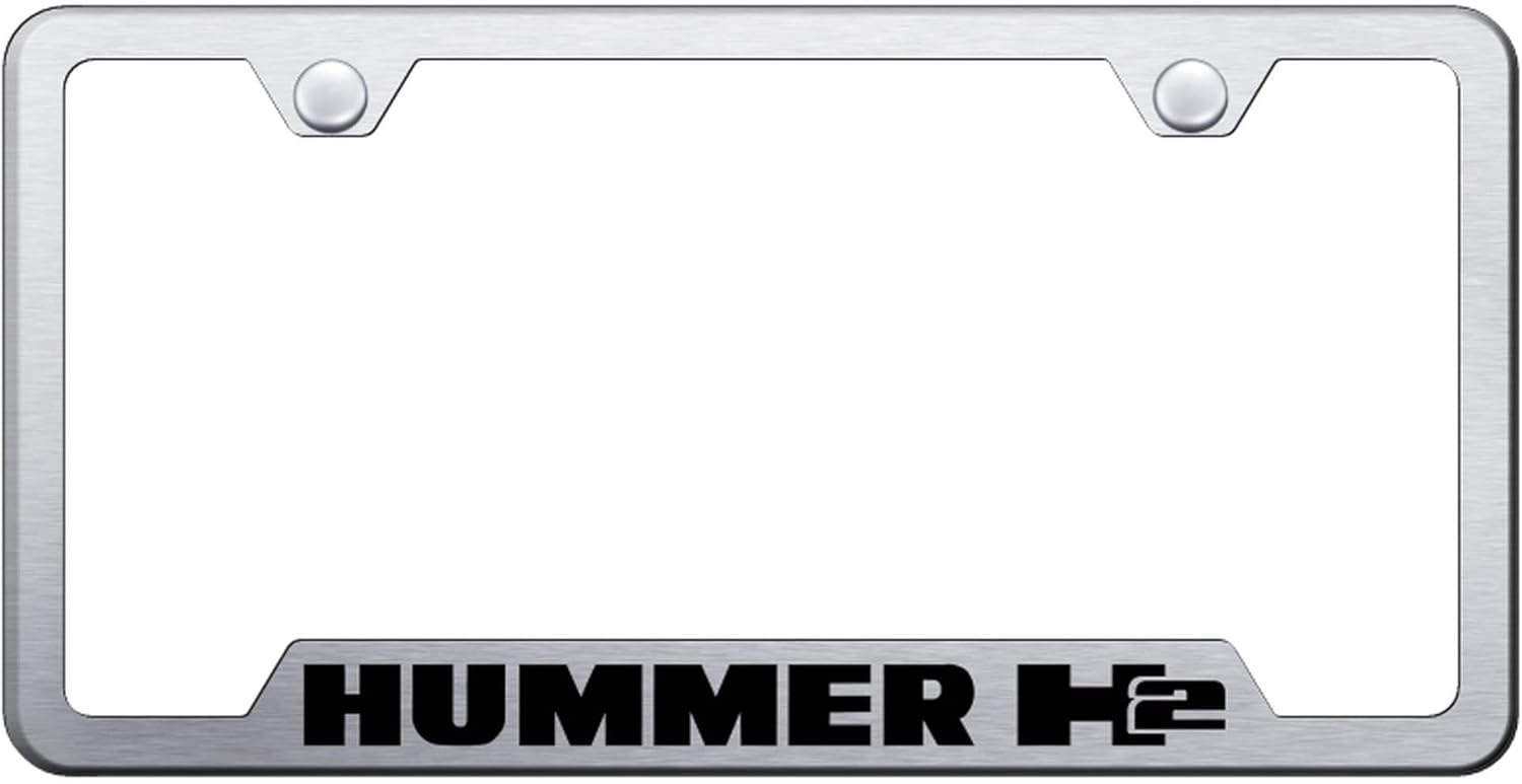 Au-TOMOTIVE GOLD Laser Etched Logo Cut-Out License Plate Frame for Hummer H2 (Brushed Chrome)