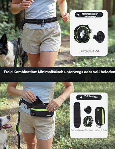 Pecute Joggingleine Hunde Mit Breiter Bauchgurt für Große/Mittel 15-55kg, wasserdichte Bauchtasche, Hundeleine zum Joggen Multifunktional Freie Kombination| Stoßdämpfendes Bungee, Dick Doppelgriffe