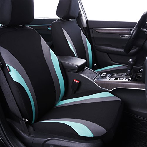 CAR PASS Line Rider Sporty Cloth 11PCS Universal Fit Car Seat Cover -100% Breathable with 5mm Composite Sponge Inside,Airbag Compatible,3zipper Bench(Full Set, Black and Mint) by CAR PASS - Image 2