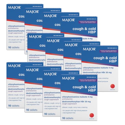 MAJOR Cough and Cold HBP Tablets, Decongestant Free, 16 Count, (12-Pack)