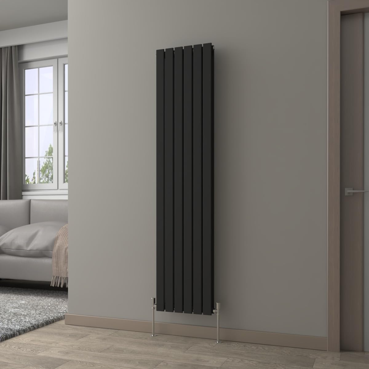 NRG Black Vertical Radiator 1800x408mm Double Flat Panel Central Heating