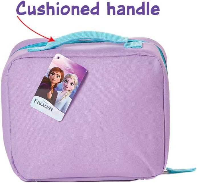 Disney Frozen Lunch Box with Princesses Elsa and Anna - Soft Insulated Lunch Bag for Girls, Purple Sparkle