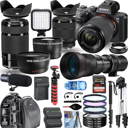 Sony a7 III Full-Frame Interchangeable Lens Camera 24MP 4K w/Sony 28-70mm and 55-210mm f/4.5-6.3 OSS Lenses+420-800mm f/8.3 Telephoto Lens+PRO Accessory Bundle (Renewed) -  BH52-N-a7III1-cr