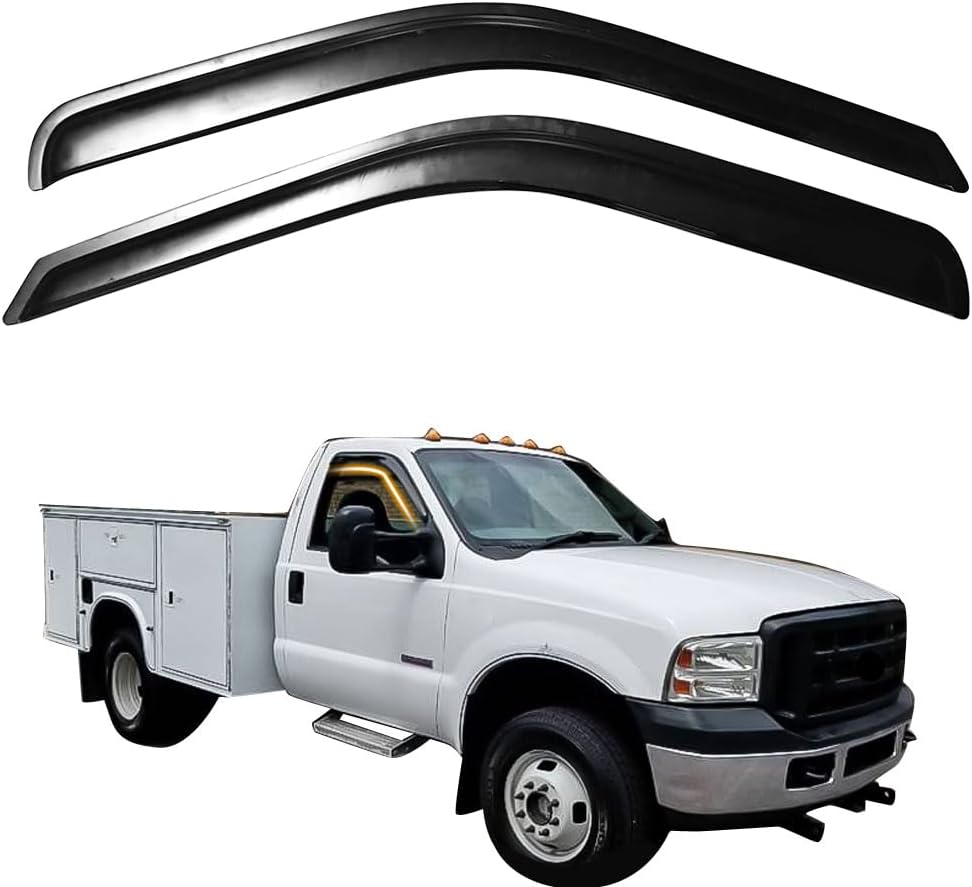 Tape on Window Visor Deflectors, Compatible with 1999-2016 Ford F250 F350 F450 F550 Superduty Standard Cab, Acrylic Smoke Slim Style Window Rain Guards, Sun Side Vent Visor Set, 2 Pieces