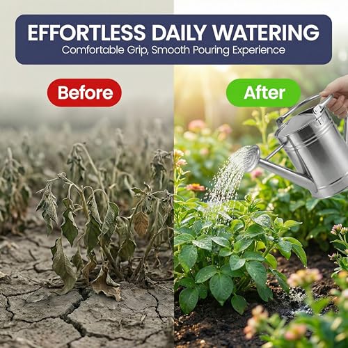 Gardenised 1 Gallon Galvanized Metal Watering Can with Removable Long Spout & Sprinkler Head for Indoor & Outdoor Use Ideal for Garden Flowers Plants Houseplants Modern Home Accessories, Silver- Tone by Gardenised - Image 6