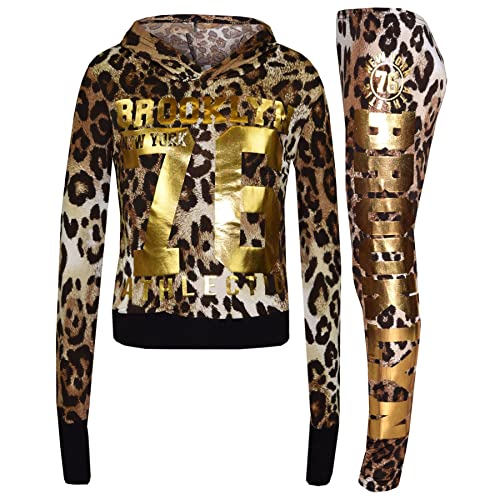 Conjunto deportivo para niñas con leggings de leopardo y sudadera Brooklyn 76 para el colegio
