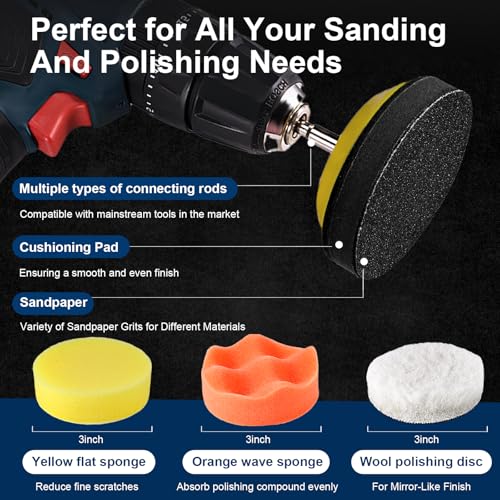 130 Pieces 3 Inch Sanding Disc, GOH DODD Headlight Restoration Kit Hook and Loop Sanding Pads 60 to 10000 Grit Wet Dry Sandpaper with 1/8