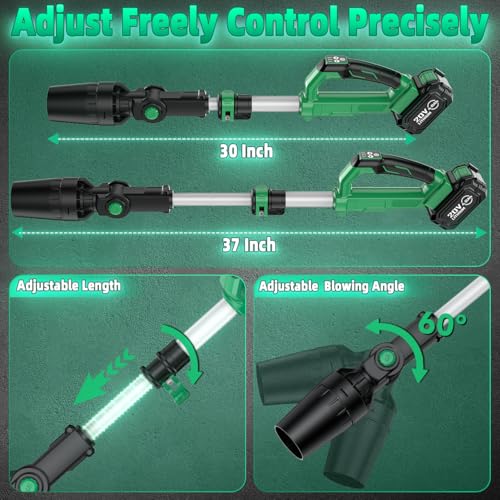 KIMO Leaf Blower Cordless with Battery and Charger, 310000RPM, 37Inch Telescopic Pole, 750CFM 280MPH, 3Speeds w/Smart Panel, Lightweight 2.5Lb, 2PCS 4000mAh Battery Operated Leaf Blower for Gutters by K I M O. - Image 5