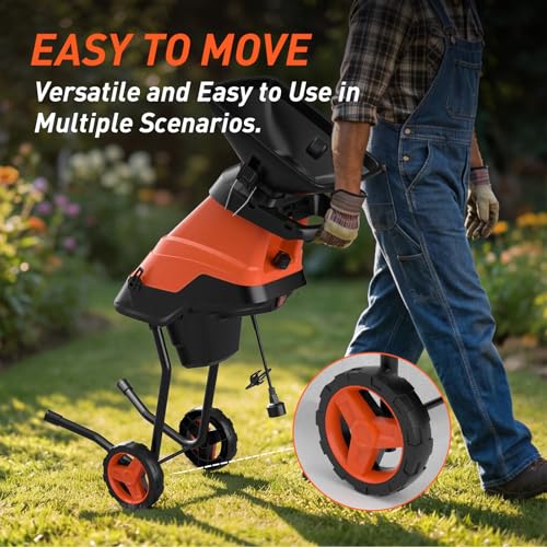 Image of MAXLANDER 15-Amp Electric Wood Chipper Shredder, 1.75 inch Cutting Capacity | Corded Yard Mulcher for Branches, Twigs & Garden Waste, Includes Collection Bag