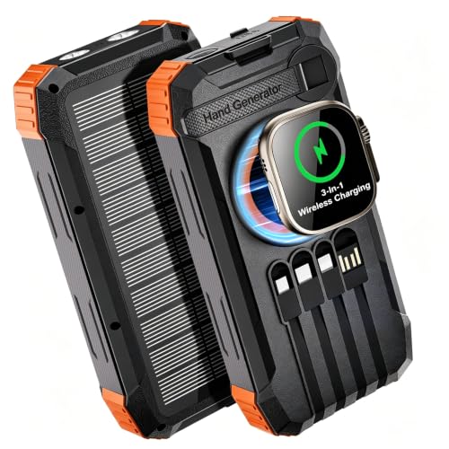 Solar Power Bank 49800mAh, 15W 3-in-1 Wireless Charger, 25W Fast Charging USB C Portable Charger, Solar & Hand Crank External Battery with LED Flashlight for Camping Outdoor Emergency iPhone Android