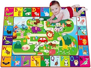 Baby Cotton Play Mat for Floor ABC Rug Playmat for Babies and Toddlers Foldable Non-Slip Crawling Mat 6-12 Months Padded Tummy Time Mat Infant Toys 0-6 Month Animal Learning Activity Gym Mats for Kids
