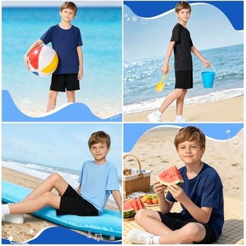 Fengzio Maillot de Bain Garçon UPF 50+, T-Shirt Anti-UV et Short 5-14 Ans – vue 5
