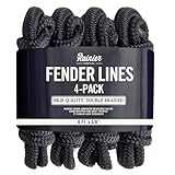 RainierSupplyCo Boat Fender Lines - 4 Pack Bumper Rope Dock Lines - 6' x 3/8' Premium Double Braided Nylon...