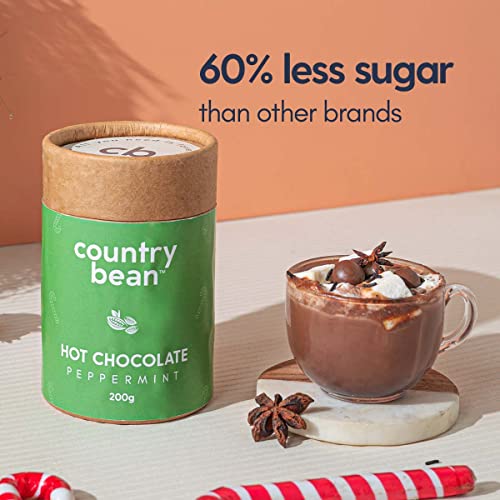 Image of Country Bean Peppermint Hot Chocolate, 200G, 60% Less Sugar, Enjoy Hot Or Cold, Vegetarian
