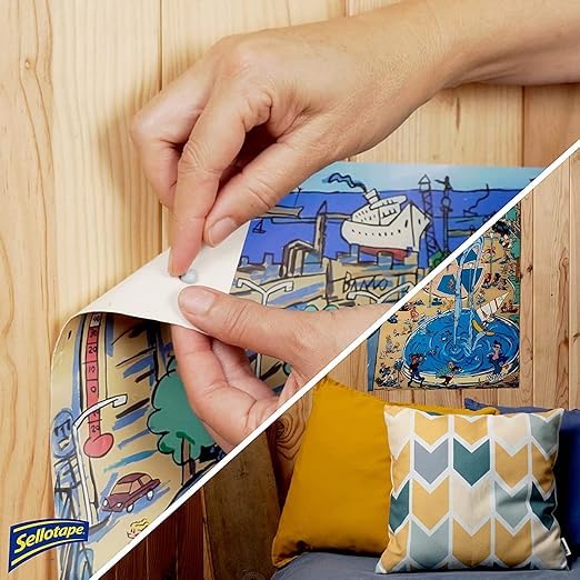 Image of Sellotape Sellotac Sticky Tack for Home & Office, Reusable Adhesive ideal for hanging Photos, Cards or Decorations, can be repositioned and reused, strong hold, easy to use, no mounting needed, 45g x2