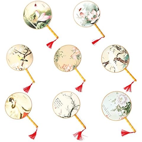 JAGENIE Chinese Style Round Hand Held Folding Silk Fan For Wedding Event Party Supplies Cover