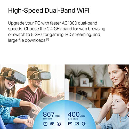 Tp-Link Usb Wifi Adapter, Ac1300Mbps Dual Band 5Dbi High Gain Antenna 2.4Ghz/ 5Ghz Wireless Network Adapter For Desktop Pc (Archer T4U Plus)- Supports Windows 11/10/8.1/8/7, Mac Os 10.9-10.14 #TOP2