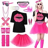 Disfraz de los 1980 para Mujeres, 24 Conjunto accesorios de disfraces Años 80 90,Temáticas con Tutus, Guantes, Collar,...