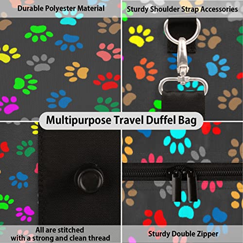 Travel Duffel Bag Cat Dog Paw Print Sport Tote Gym Bag Waterproof Foldable Carryon Weekend Overnight Training Handbag Sports Duffle Bags for Women Men Boys Girls3
