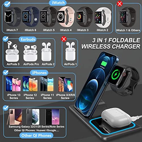 RARF Wireless Charging Station 3 in 1, 18W Fast Foldable Wireless Charger with Plug Compatible with iPhone 14/13/12/11 Series, iWatch Ultra 8/7/6/5/4/3, AirPods 3/2/pro/pro 2