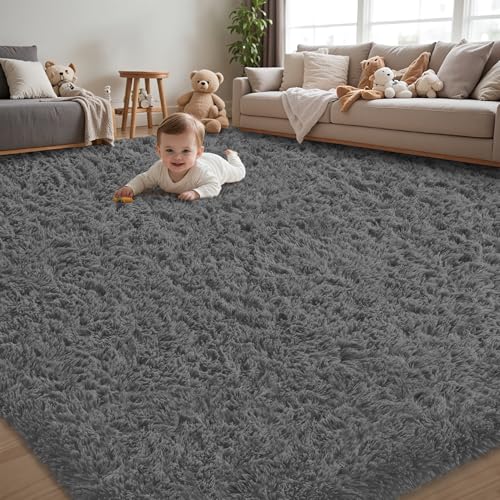 5x7 Area Rug for Living Room,Dark Gray Fluffy Shag Non-Slip Bedroom Rugs