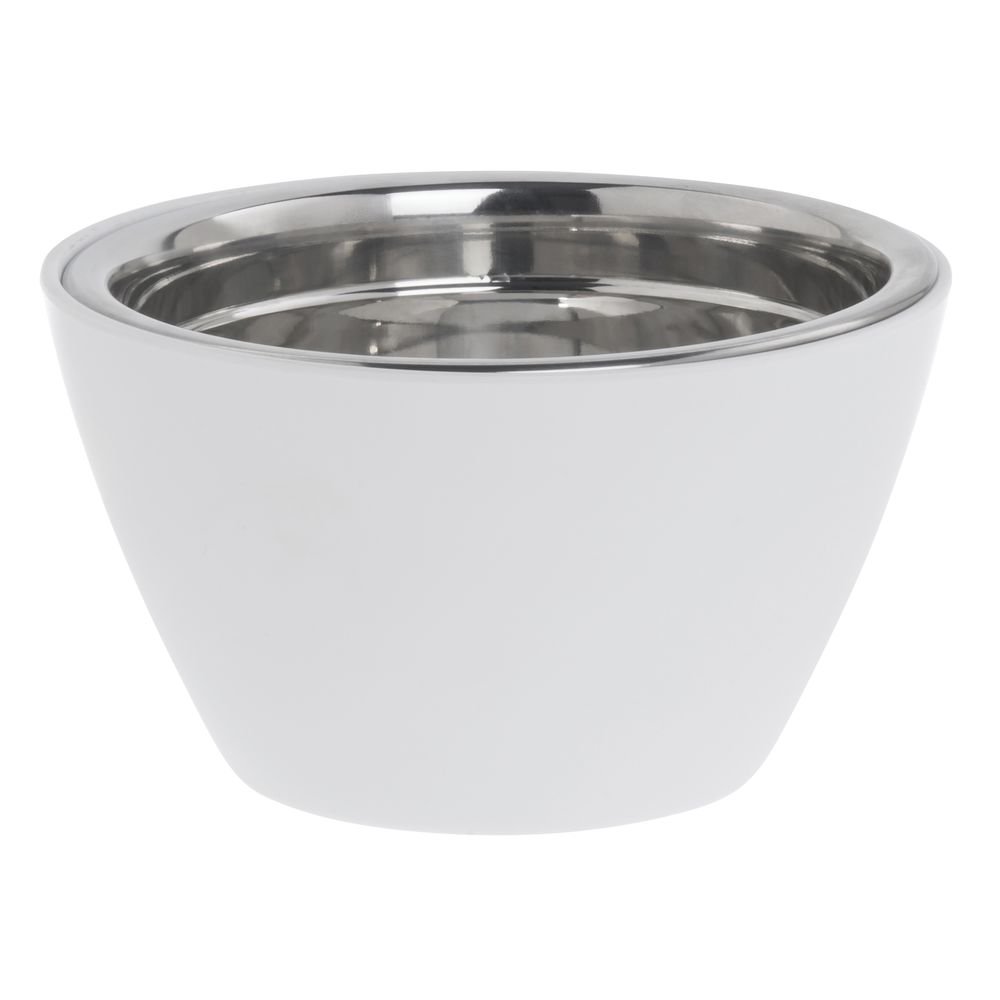 White Serving Bowl with Stainless Steel Insert Melamine - 7"Dia x 4"D by HUBERT – Plastic, White, Model 98636+31062