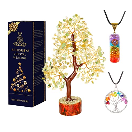 ABHISUBYA Crystal Tree - Green Jade Stone - Chakra Tree - Green Decor - Money Tree - Crystals for Healing - Chakra Stones Set - Spiritual Gifts for Women - Healing Crystal Gifts