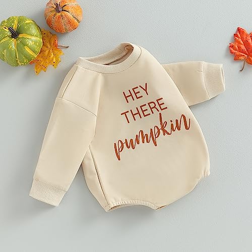 Beqeuewll Halloween Baby Boy Girl Clothes Bubble Romper Sweatshirt Onesie Oversized Pumpkin Baby Sweater Fall One Piece Outfit (Apricot, 6-12 Months) #TOP4