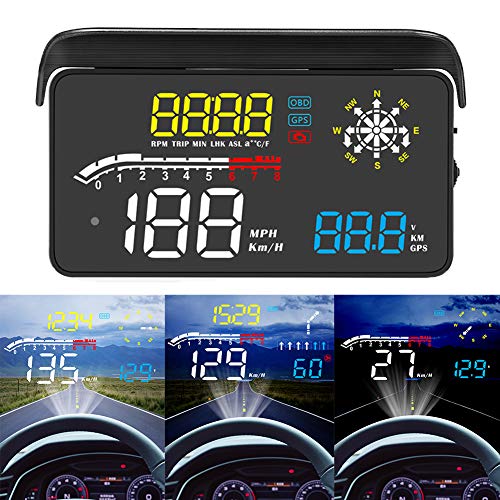ACECAR Upgrade Car Universal Navigation Version Head Up Display OBD II GPS Dual System HUD Support Google Map,Direction,Speed,Overspeed Warning,Mileage Measurement,Water Temperature,for All Vehicles