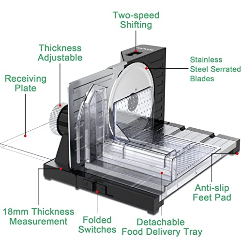 Fold Electric Slicer, COOKLEE 2 Modes Slicer Machine 160W Meat Slicer Machine for Home Food Deli Cheese Bread Specialist Cutting Machine 18mm Adjustment 13x10.5x7 in, Black - Image 5