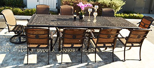Sunvuepatio 10 Person Patio Set 1 Elisabeth 48" X 132" Extension Rectangle Dining Table 8 Santa Clara Arm Chairs And 2 Swivel Rockers. #TOP5