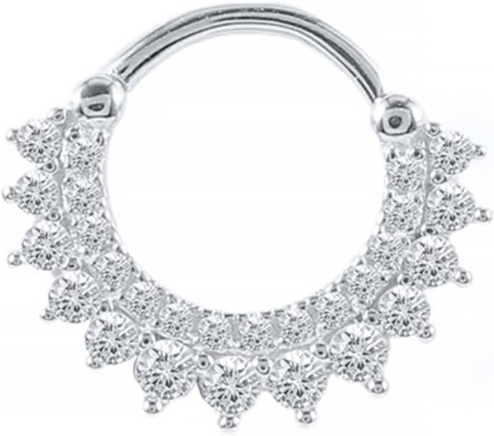 Nose Piercings 925, Double Hoop Rhinestone Nose Ring Cubic-Zirconia Sterling Silver Flower Cubic Zirconia 1MM for Women Man Jewelry Gifts