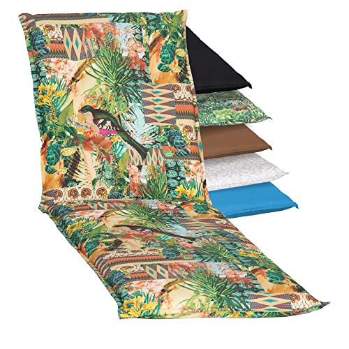 Beo Sonnenliege Auflage Waschbar Turin | Made in EU Premium-Qualität | UV-beständige Auflage Gartenliege mit Gummi-Halteband | Atmungsaktive Liegestuhl Auflage mit Buntem Dschungelmotiv