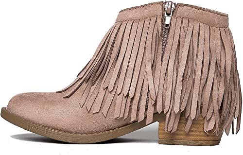 J. Adams Marrow Ankle Boot - Western Fringe Cowboy Low Heel Bootie - Taupe Vegan Suede - 11 #TOP21