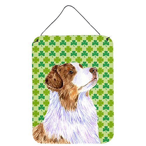 Caroline's Treasures LH9183DS1216 Australian Shepherd St. Patrick's Day Shamrock Wall or Door Hanging Prints Aluminum Metal Sign Kitchen Wall Bar Bathroom Plaque Home Decor Front Door Plaque, 12x16, M