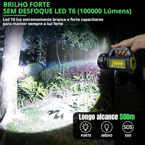 Kit Sobrevivência com Lanterna 500m Alcance e Faca Tática Resistente, LED 100.000 lúmens, 7 modos, c